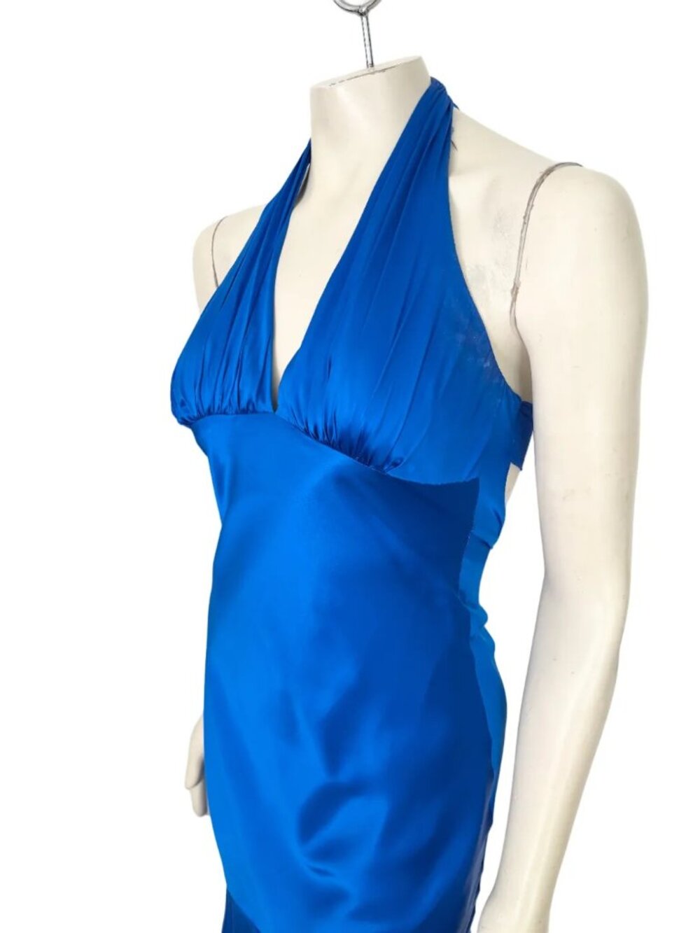 VTG CACHE 100% Silk Halter Neck Formal Mermaid Dress Royal Blue Y2K SZ 6 - Picture 4 of 13